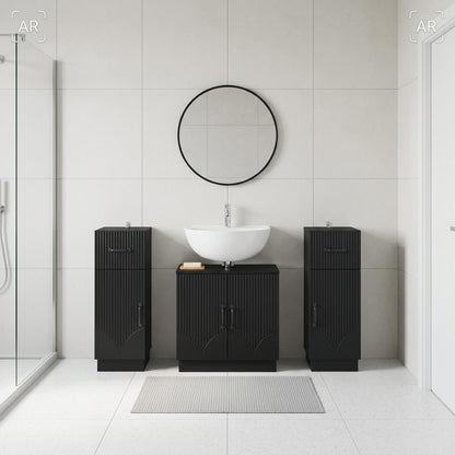 3 Piece Bathroom Cabinet Set HOORN Black Engineered Wood