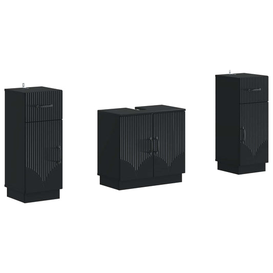2 Piece Bathroom Cabinet Set HOORN Black Engineered Wood