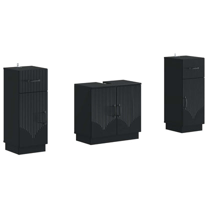 3 Piece Bathroom Cabinet Set HOORN Black Engineered Wood