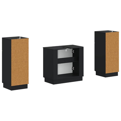 3 Piece Bathroom Cabinet Set HOORN Black Engineered Wood