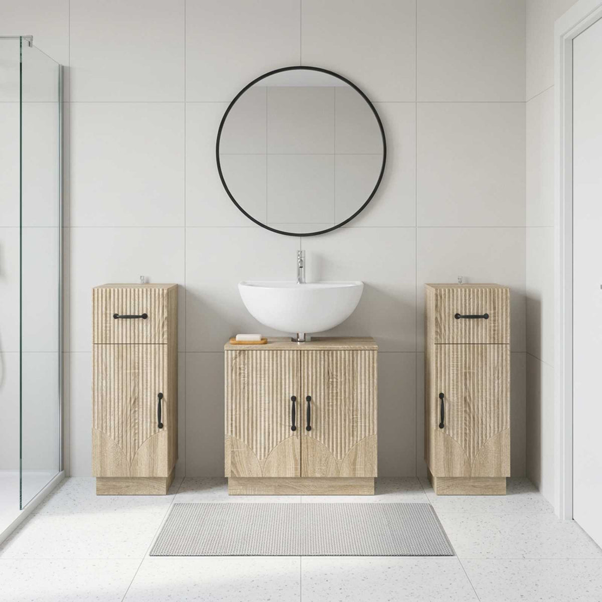 3 Piece Bathroom Cabinet Set HOORN 3 pcs Sonoma Oak