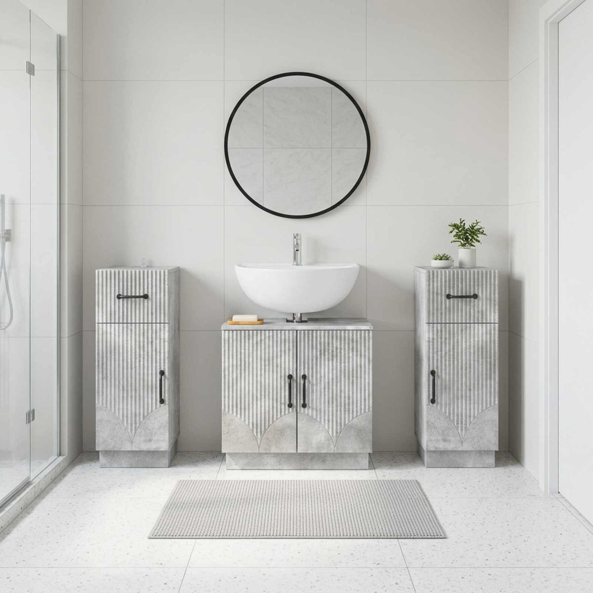3 Piece Bathroom Cabinet Set HOORN 3 pcs Concrete Grey