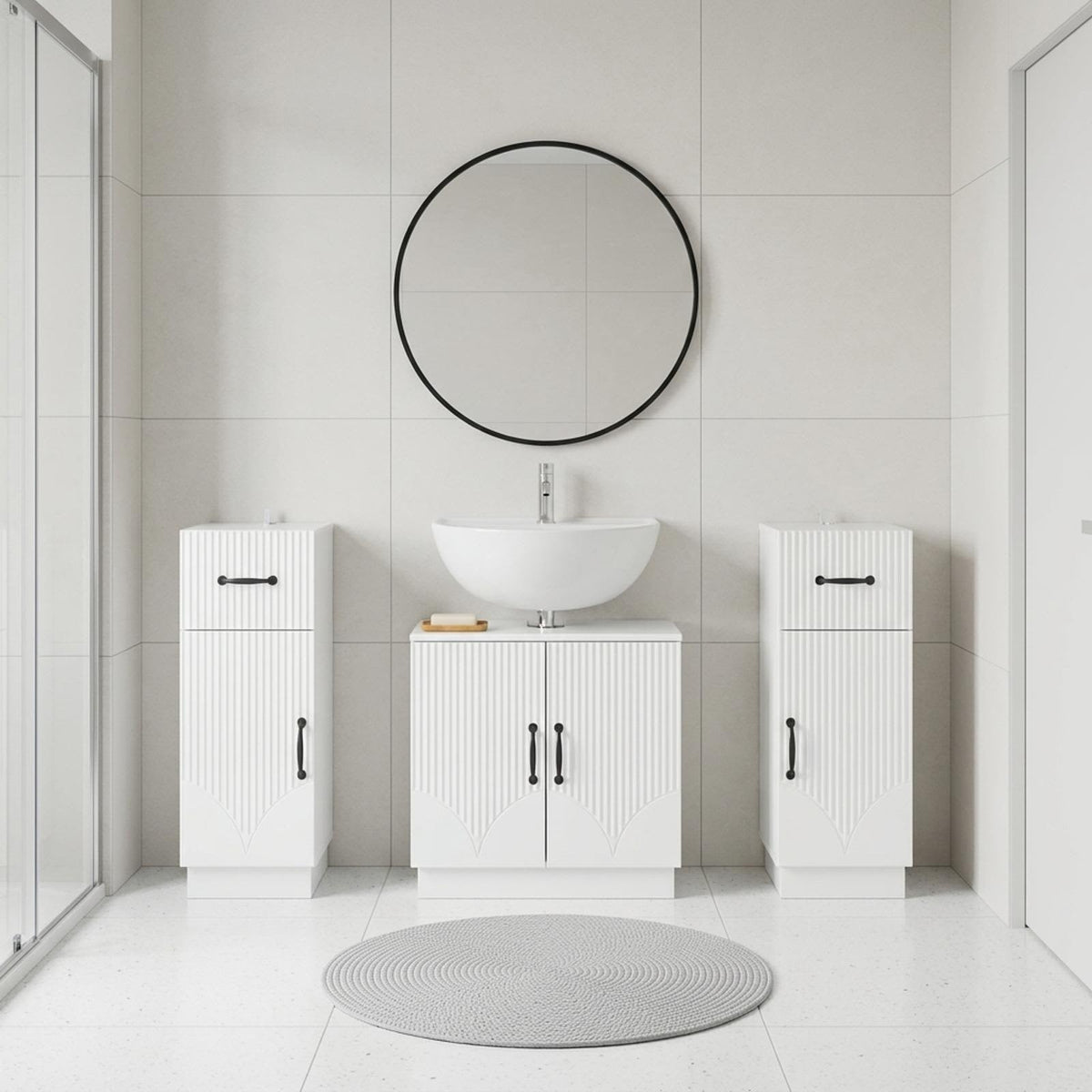 3 Piece Bathroom Cabinet Set HOORN High Gloss White