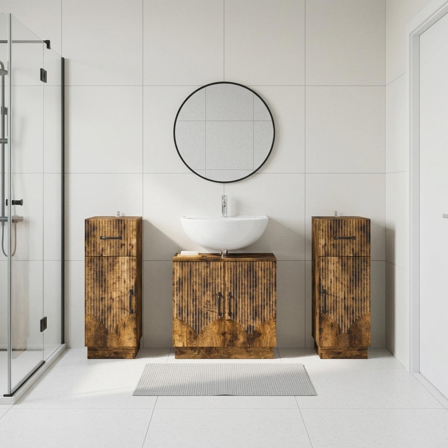 3 Piece Bathroom Cabinet Set HOORN Smoked Oak Engineered Wood