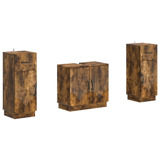 2 Piece Bathroom Cabinet Set HOORN Smoked Oak Engineered Wood