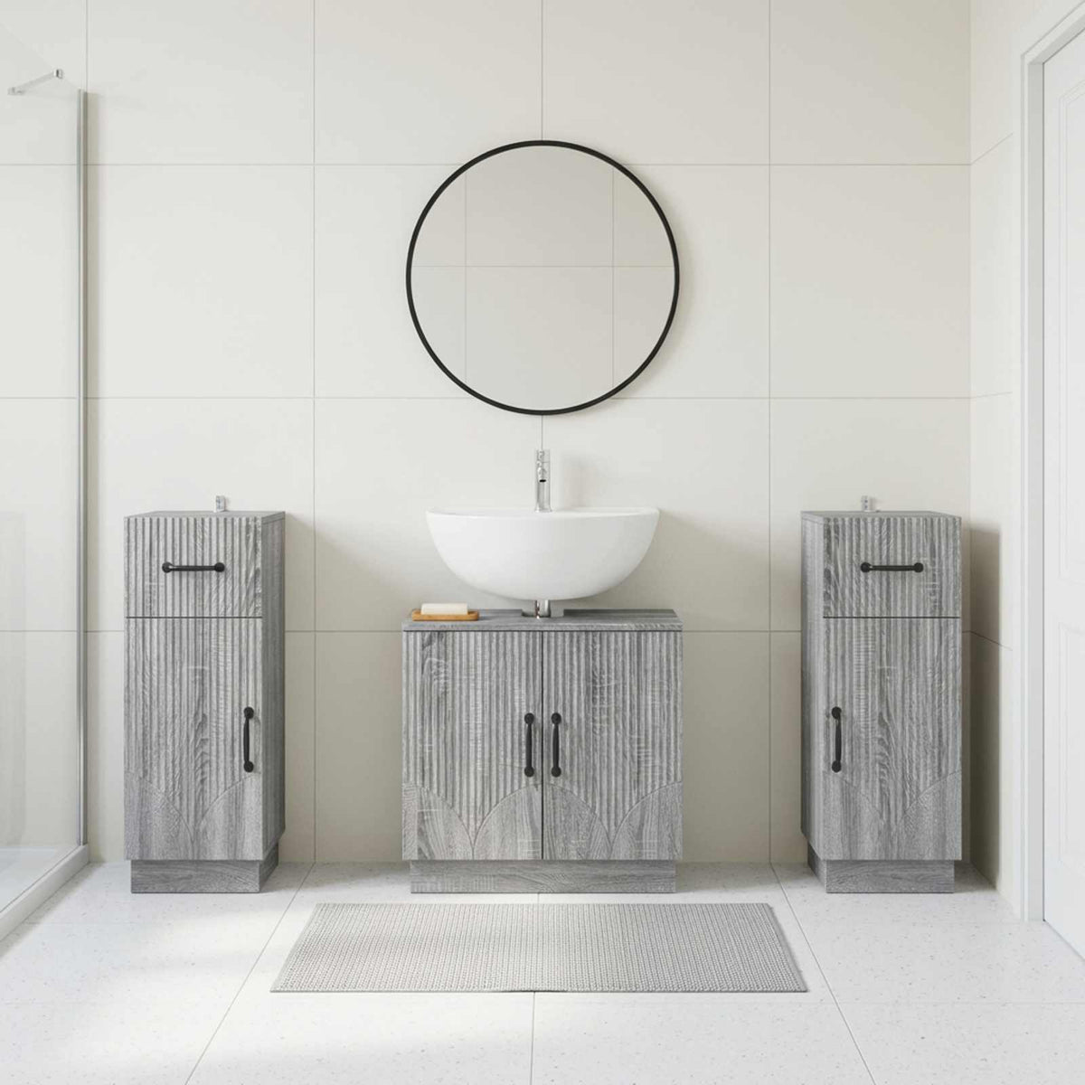 3 Piece Bathroom Cabinet Set HOORN 3 pcs Grey Sonoma