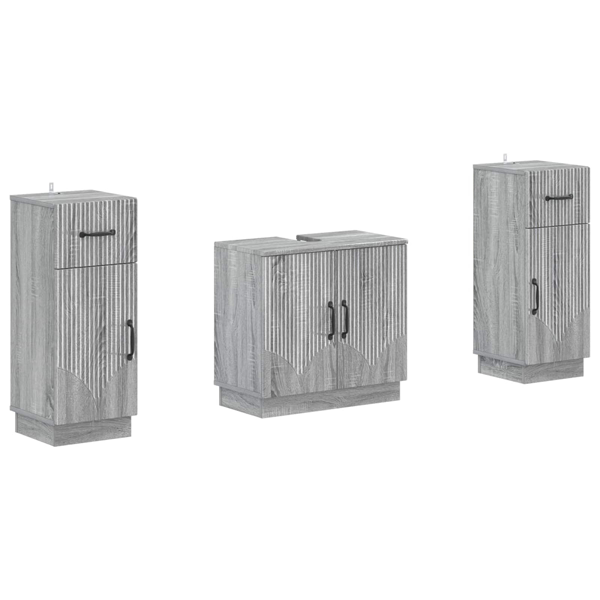 3 Piece Bathroom Cabinet Set HOORN 3 pcs Grey Sonoma