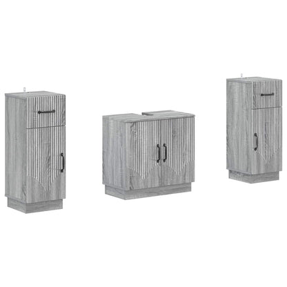 3 Piece Bathroom Cabinet Set HOORN 3 pcs Grey Sonoma