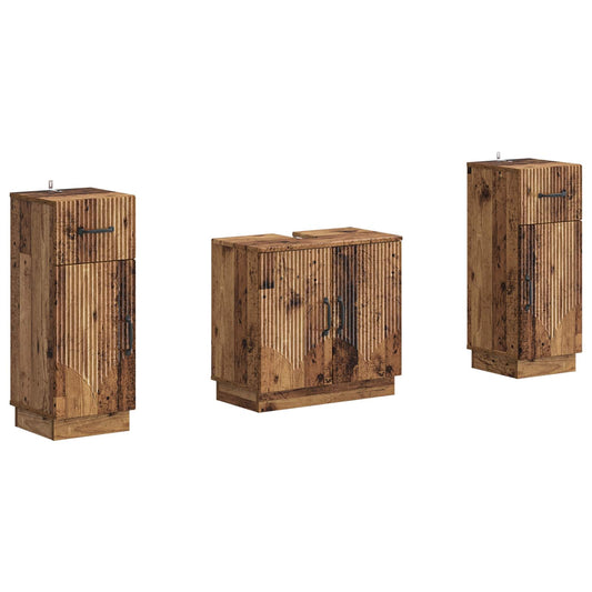 2 Piece Bathroom Cabinet Set HOORN Old Wood Engineered Wood