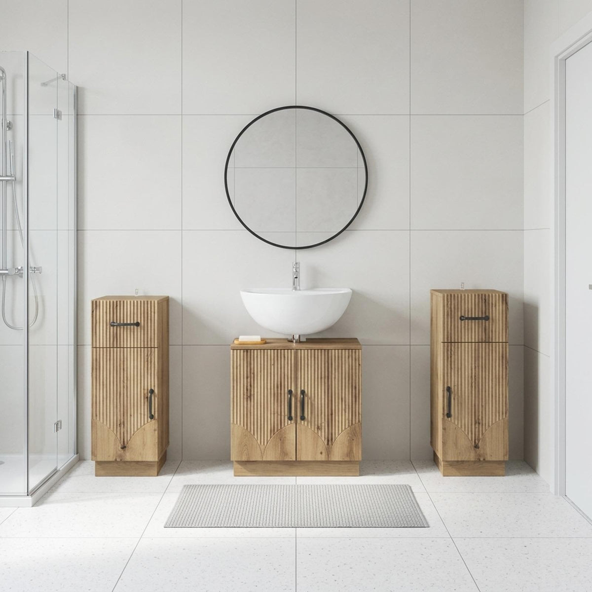 3 Piece Bathroom Cabinet Set HOORN Artisan Oak Engineered Wood