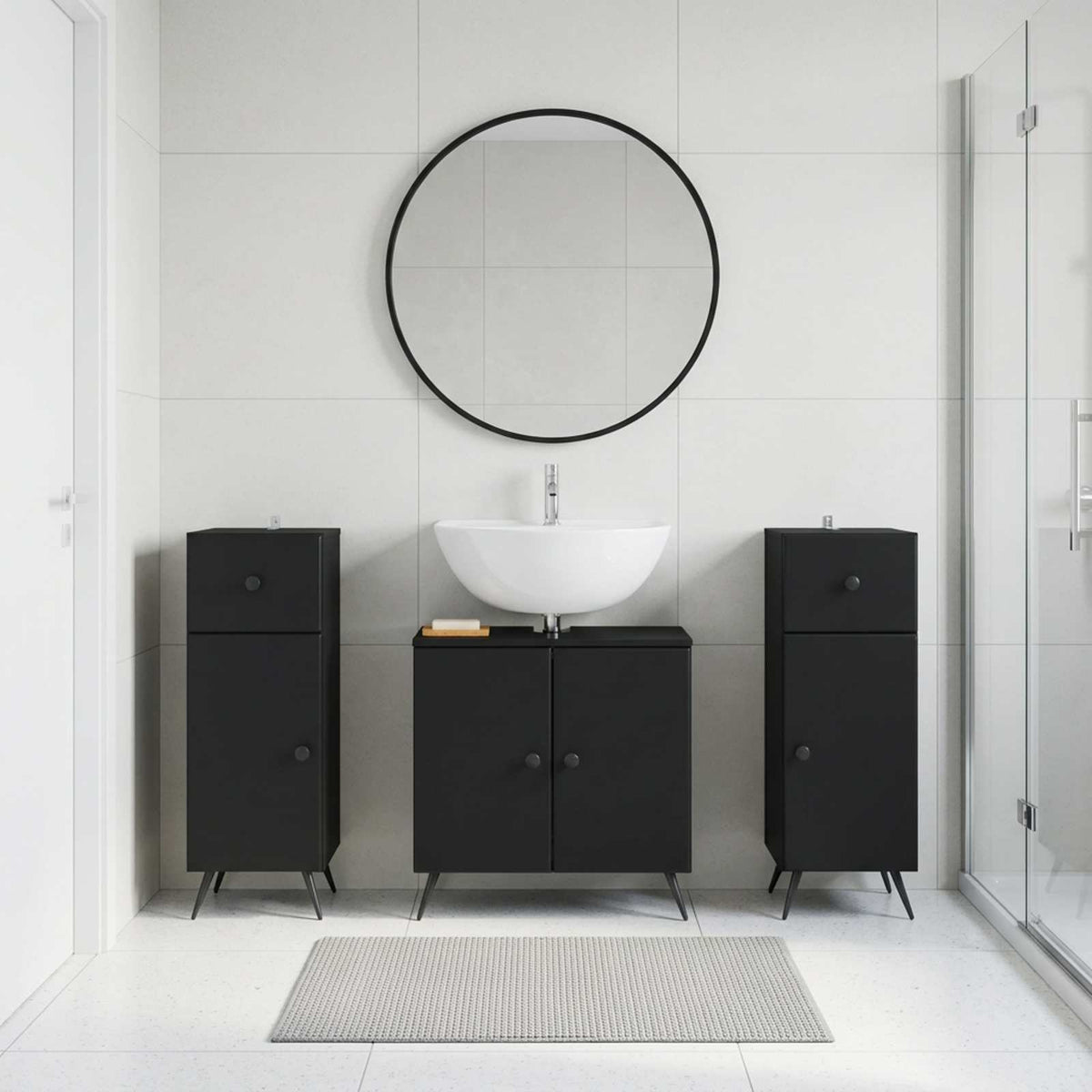 3 Piece Bathroom Cabinet Set BREDA 3 pcs Black 30 x 31 x 80 cm