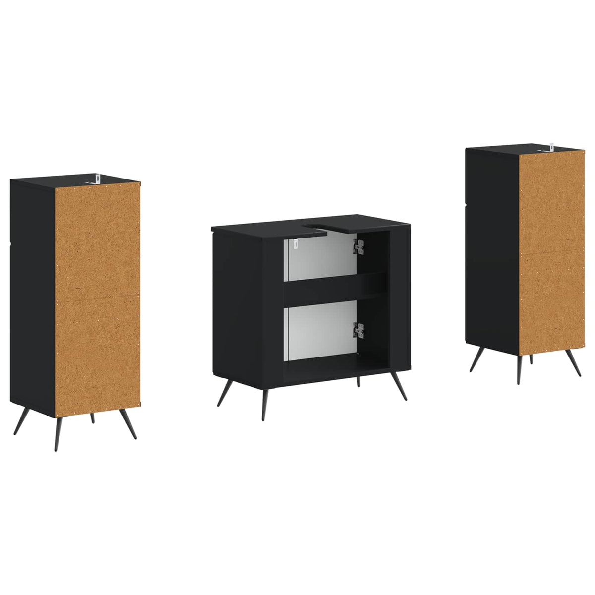 3 Piece Bathroom Cabinet Set BREDA 3 pcs Black 30 x 31 x 80 cm