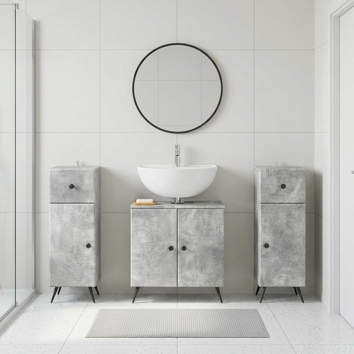 3 Piece Bathroom Cabinet Set BREDA 3 pcs Concrete Grey