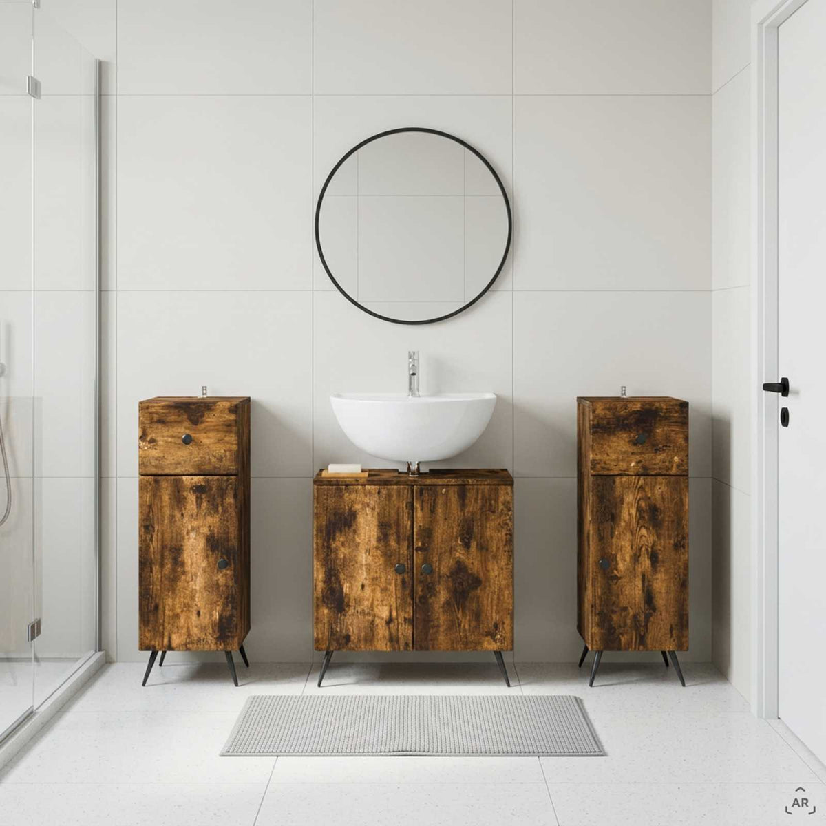 3 Piece Bathroom Cabinet Set BREDA 3 pcs Smoked Oak