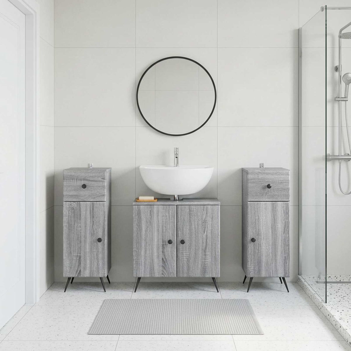 3 Piece Bathroom Cabinet Set BREDA 3 pcs Grey Sonoma
