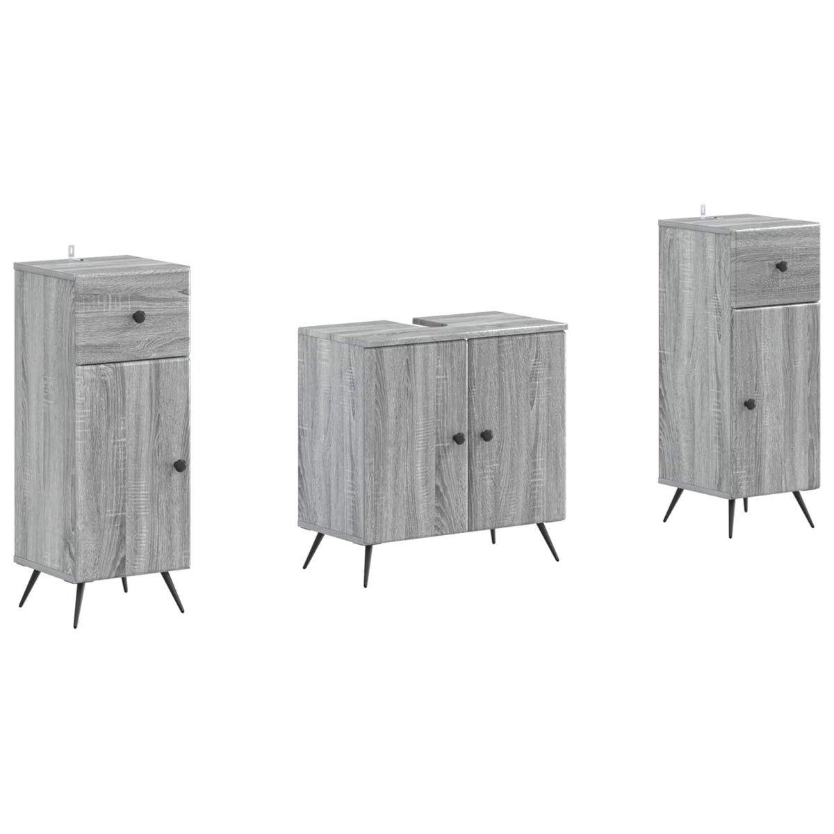 3 Piece Bathroom Cabinet Set BREDA 3 pcs Grey Sonoma