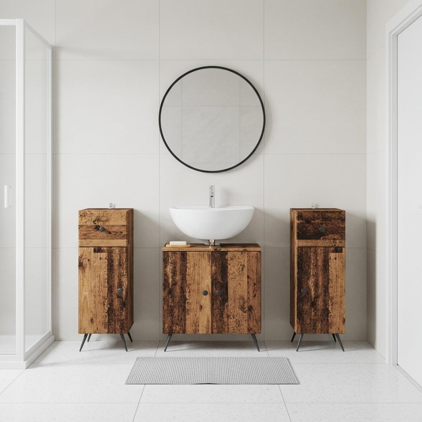 3 Piece Bathroom Cabinet Set BREDA Old Wood Engineered Wood