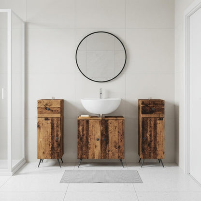 3 Piece Bathroom Cabinet Set BREDA Old Wood Engineered Wood