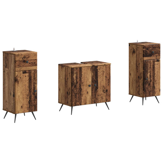 2 Piece Bathroom Cabinet Set BREDA Old Wood Engineered Wood
