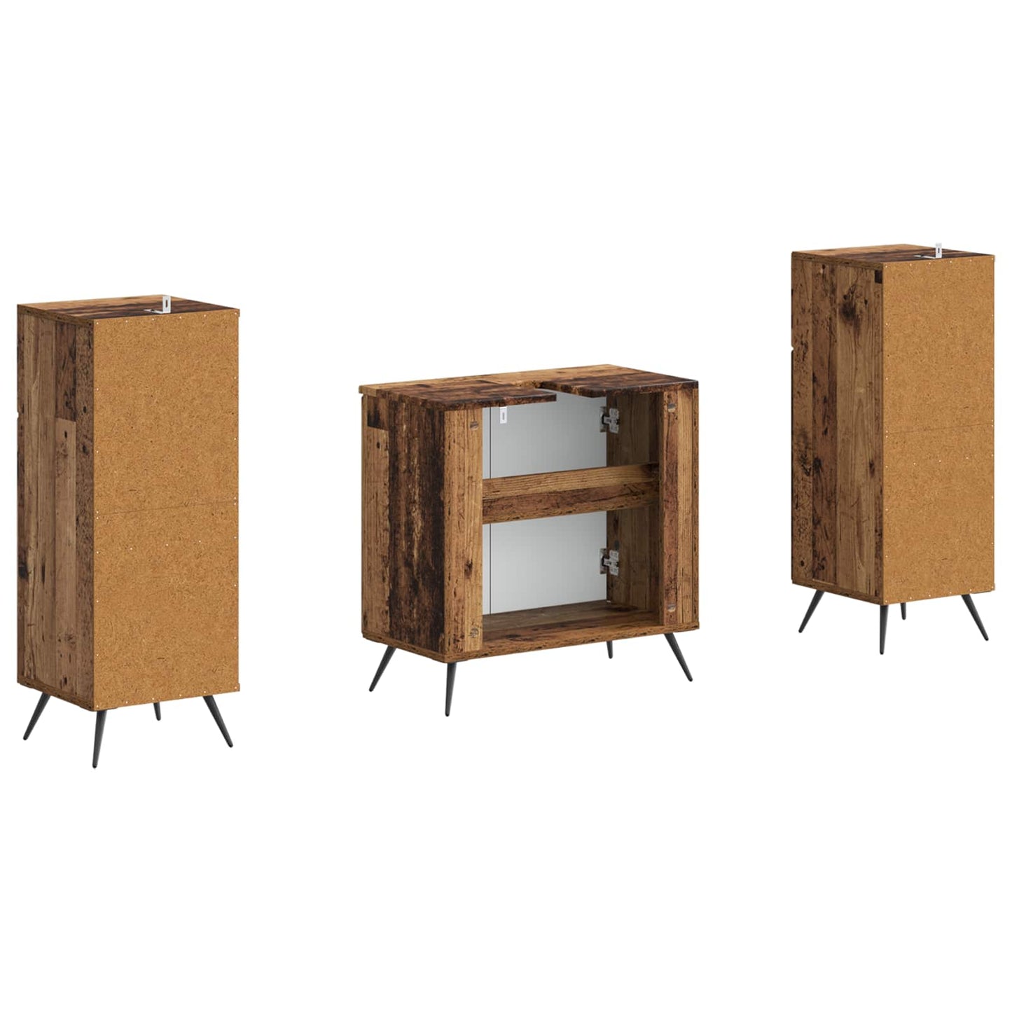 3 Piece Bathroom Cabinet Set BREDA Old Wood Engineered Wood