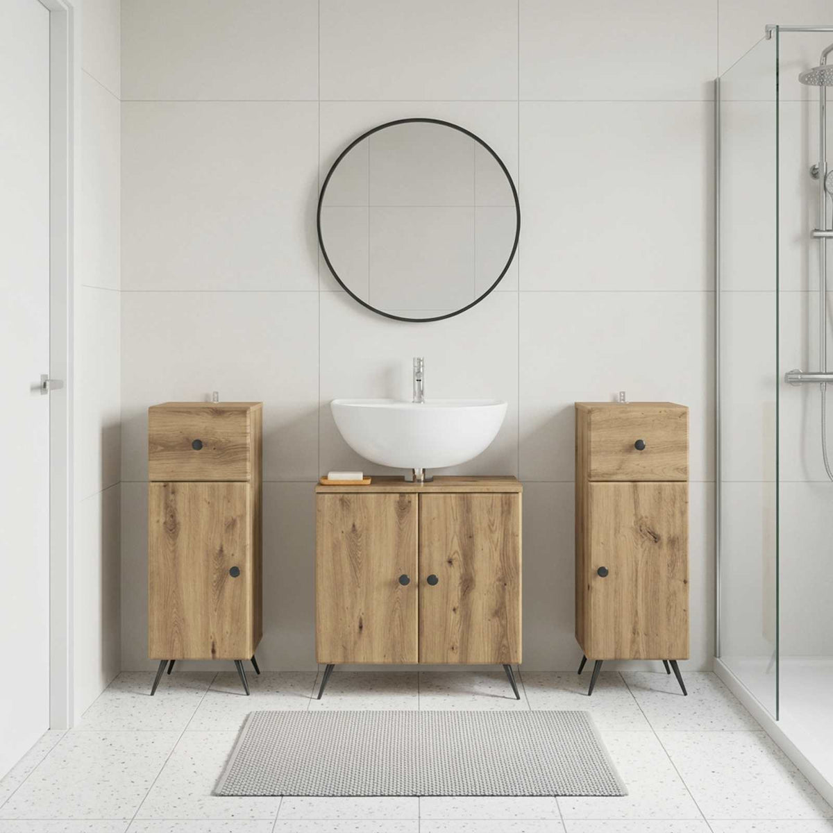 3 Piece Bathroom Cabinet Set BREDA 3 pcs Artisan Oak