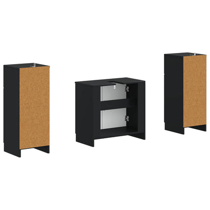 3 Piece Bathroom Cabinet Set UTRECHT Black Engineered Wood