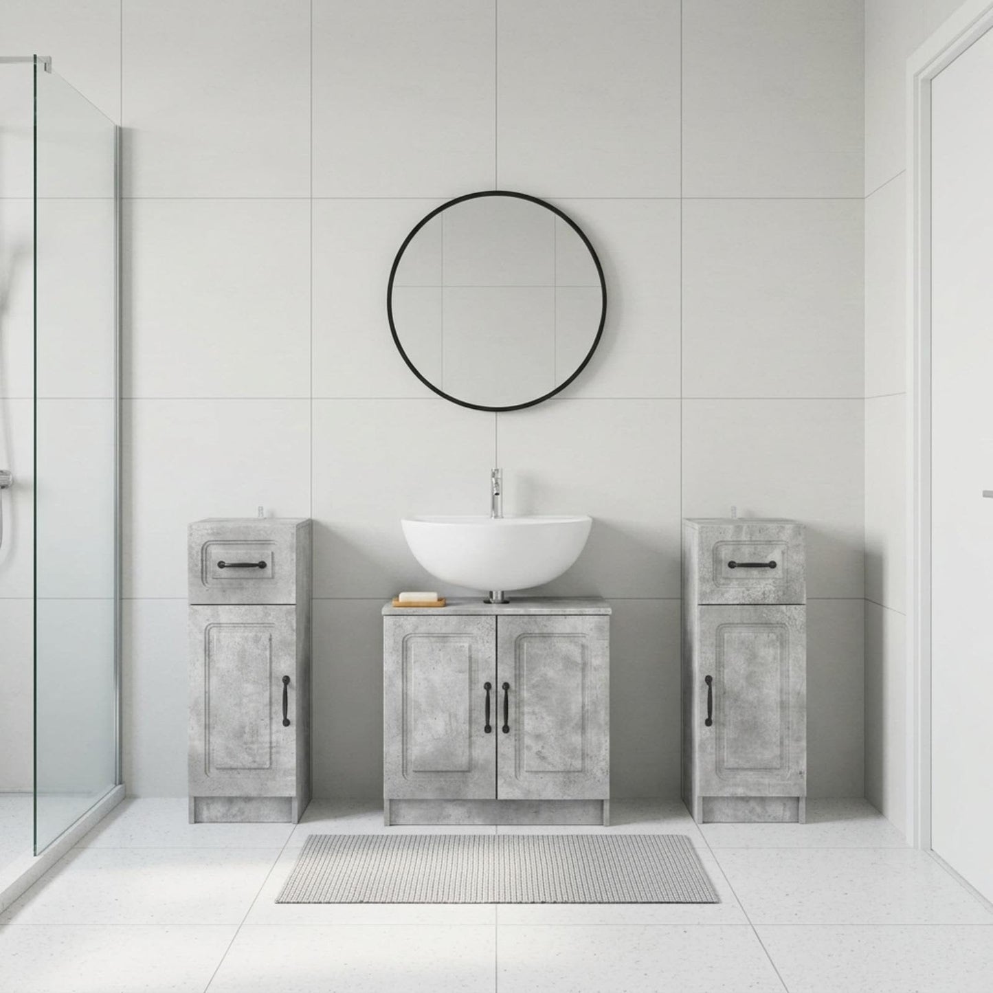 3 Piece Bathroom Cabinet Set UTRECHT Concrete Grey