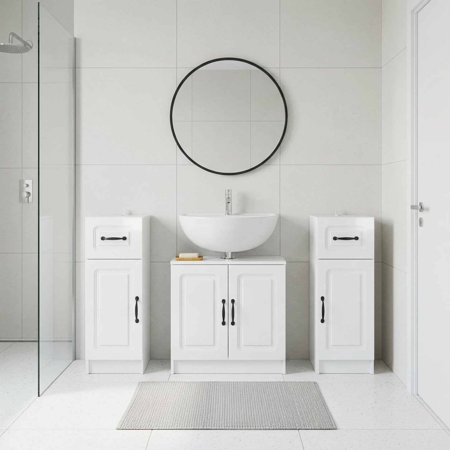 3 Piece Bathroom Cabinet Set UTRECHT High Gloss White