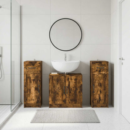 3 Piece Bathroom Cabinet Set UTRECHT 3 pcs Smoked Oak