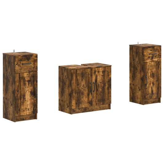 2 Piece Bathroom Cabinet Set UTRECHT Smoked Oak Engineered Wood