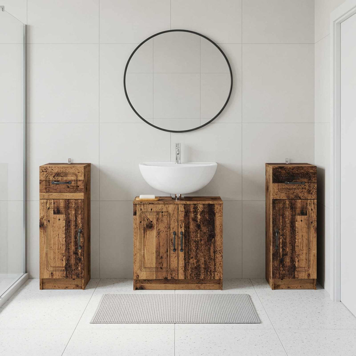 3 Piece Bathroom Cabinet Set UTRECHT 3 pcs Old Wood