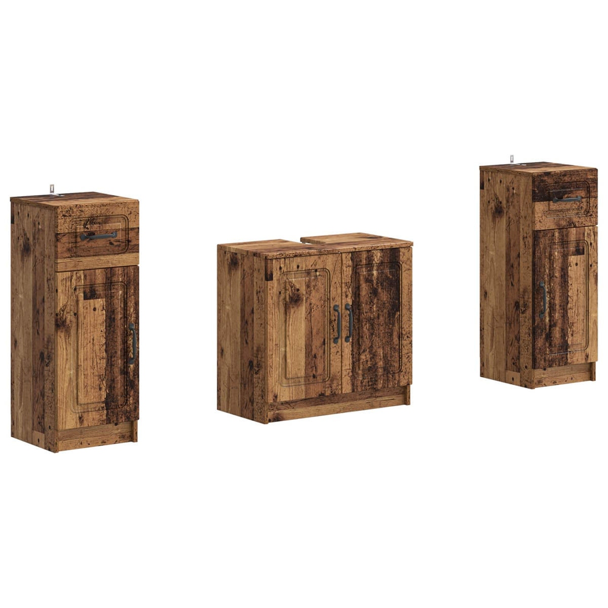 3 Piece Bathroom Cabinet Set UTRECHT 3 pcs Old Wood