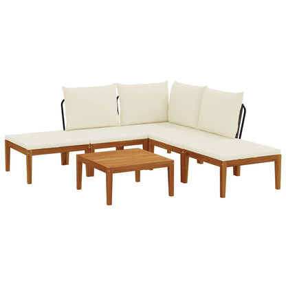 6 pcs Solid Acacia Wood & Rope Natural