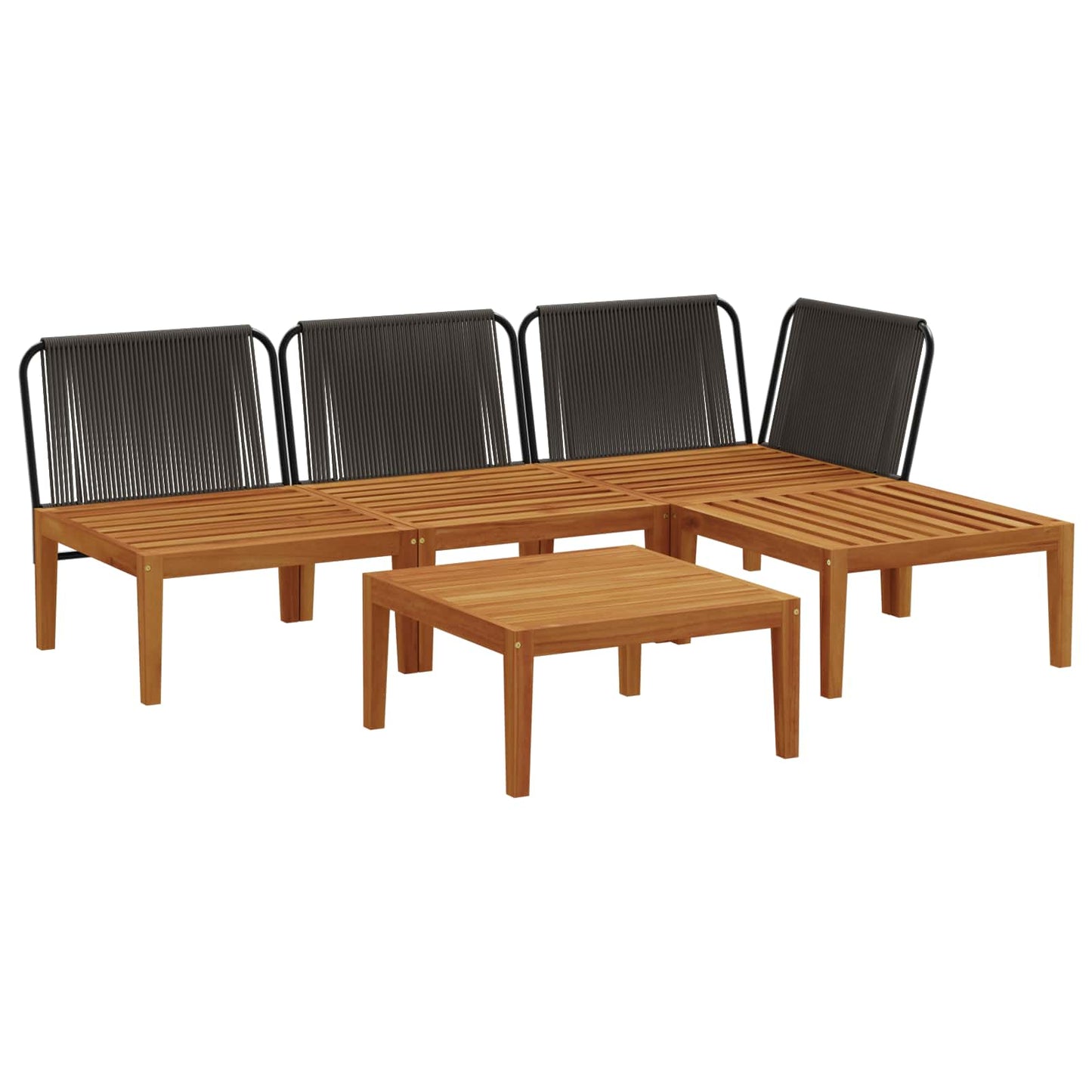 5 pcs Solid Acacia Wood & Rope Natural