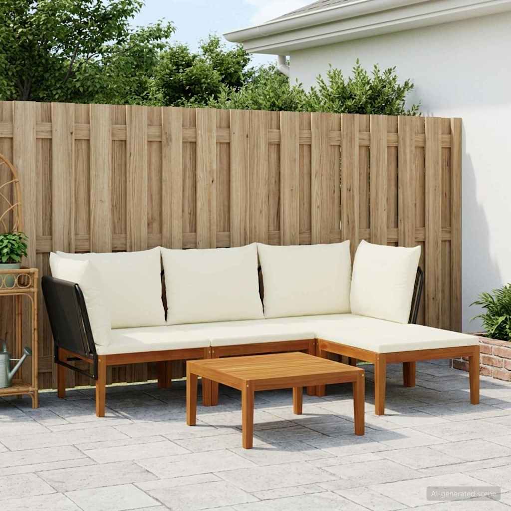 5 pcs Solid Acacia Wood & Rope Natural