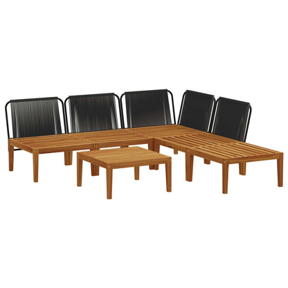 6 pcs Solid Acacia Wood & Rope Natural