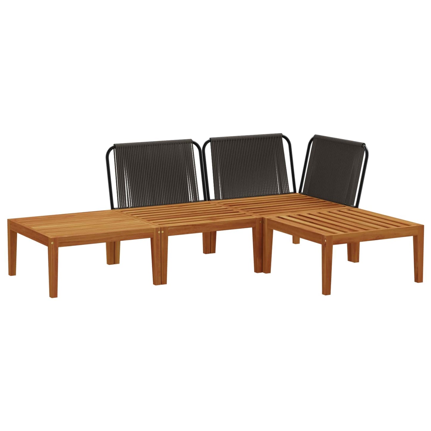 4 pcs Solid Acacia Wood & Rope Natural