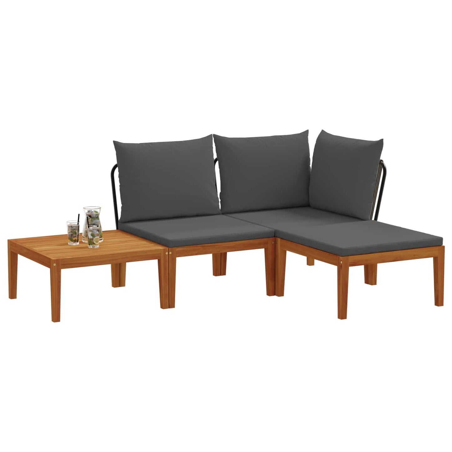 4 pcs Solid Acacia Wood & Rope Natural