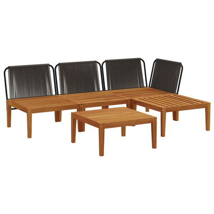5 pcs Garden Lounge Set with Cushions Solid Acacia Wood & Rope