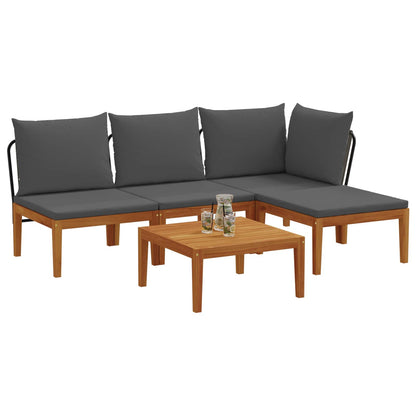 5 pcs Garden Lounge Set with Cushions Solid Acacia Wood & Rope