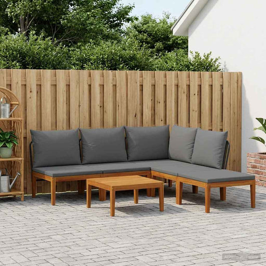 6 pcs Solid Acacia Wood & Rope Natural