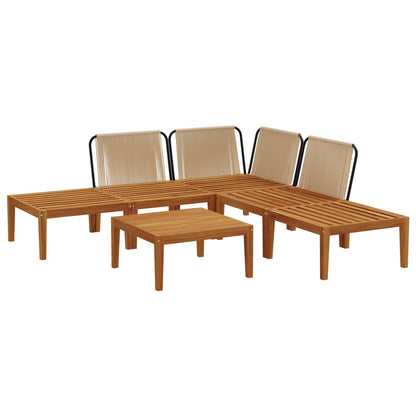 6 pcs Solid Acacia Wood & Rope Natural