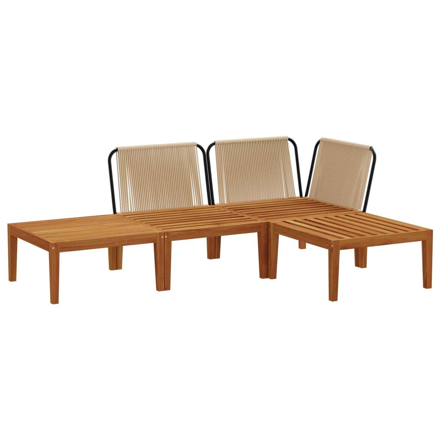 4 pcs Solid Acacia Wood & Rope Natural