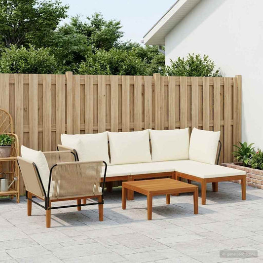 6 pcs Solid Acacia Wood & Rope Natural
