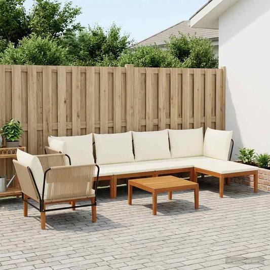 7 pcs Solid Acacia Wood & Rope Natural