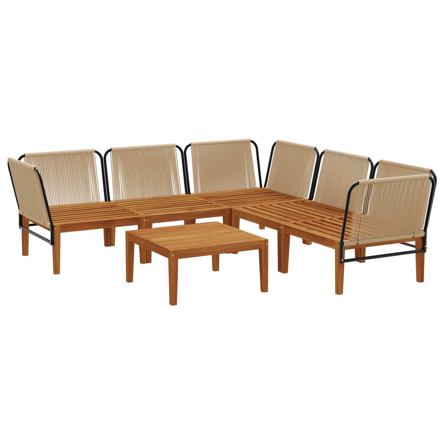 6 pcs Solid Acacia Wood & Rope Natural
