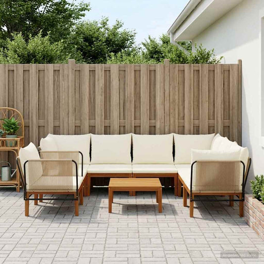 7 pcs Solid Acacia Wood & Rope Natural