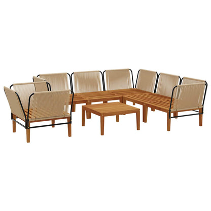 7 pcs Solid Acacia Wood & Rope Natural