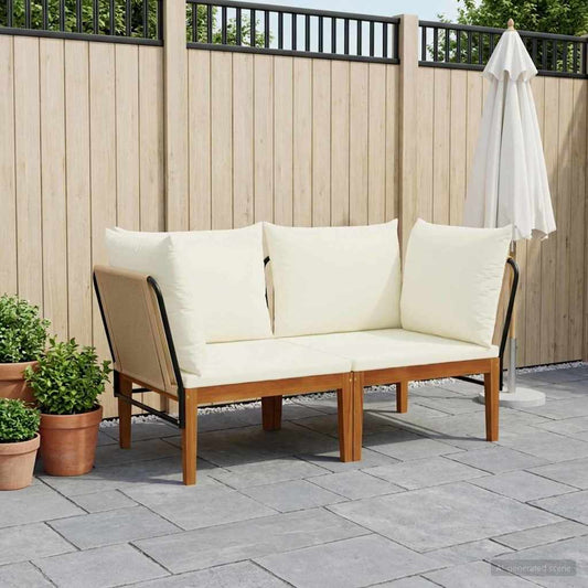 2 pcs Solid Acacia Wood & Rope Natural