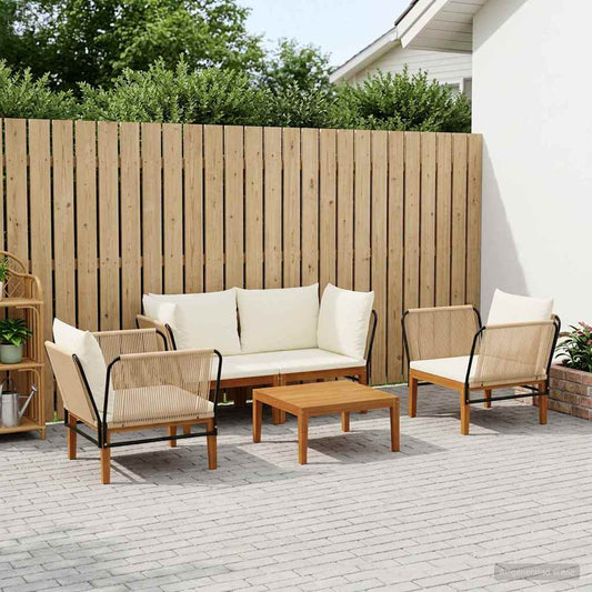 5 pcs Solid Acacia Wood & Rope Natural